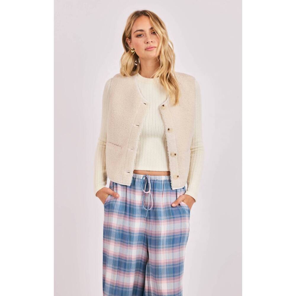 NEW SADIE & SAGE etta faux shearling bonded suede vest in ivory